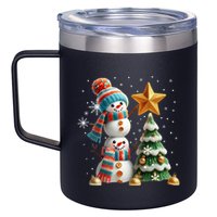 Funny Snowmen Putting Up Christmas Tree 12oz Stainless Steel Coffee Mug