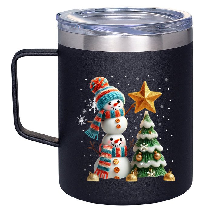 Funny Snowmen Putting Up Christmas Tree 12oz Stainless Steel Coffee Mug