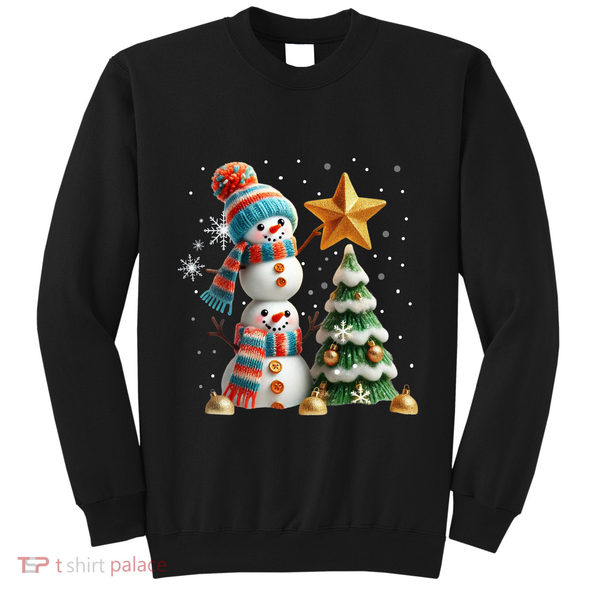 Funny Snowmen Putting Up Christmas Tree Tall Sweatshirt