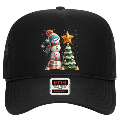 Funny Snowmen Putting Up Christmas Tree Trucker Hat