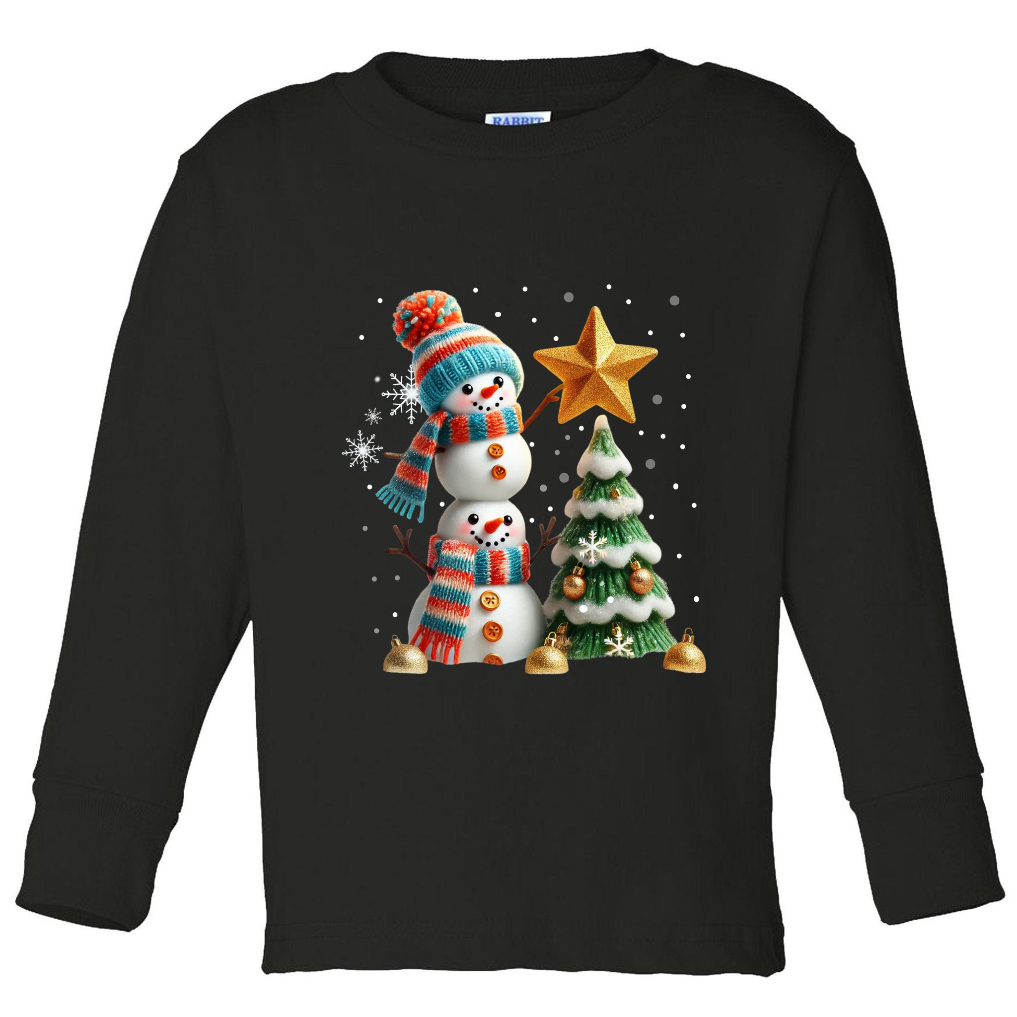 Funny Snowmen Putting Up Christmas Tree Toddler Long Sleeve Shirt