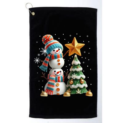 Funny Snowmen Putting Up Christmas Tree Golf Towel