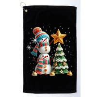 Funny Snowmen Putting Up Christmas Tree Golf Towel