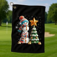 Funny Snowmen Putting Up Christmas Tree Golf Towel
