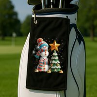 Funny Snowmen Putting Up Christmas Tree Golf Towel