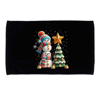 Funny Snowmen Putting Up Christmas Tree Microfiber Hand Towel