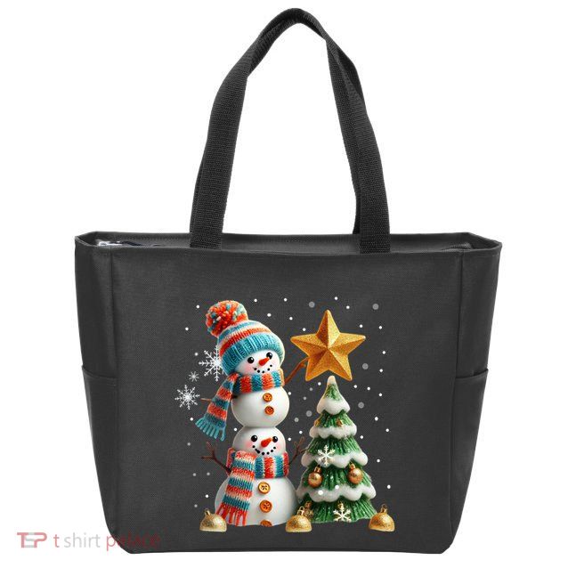 Funny Snowmen Putting Up Christmas Tree Zip Tote Bag