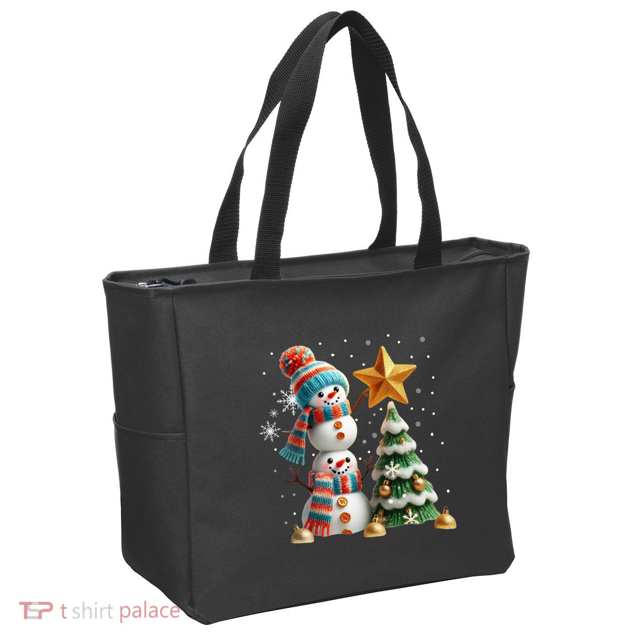 Funny Snowmen Putting Up Christmas Tree Zip Tote Bag