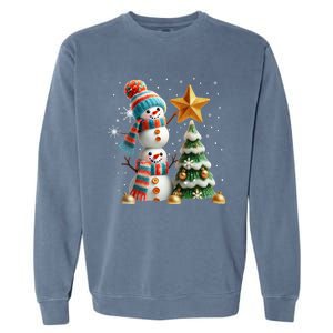 Funny Snowmen Putting Up Christmas Tree Garment-Dyed Sweatshirt