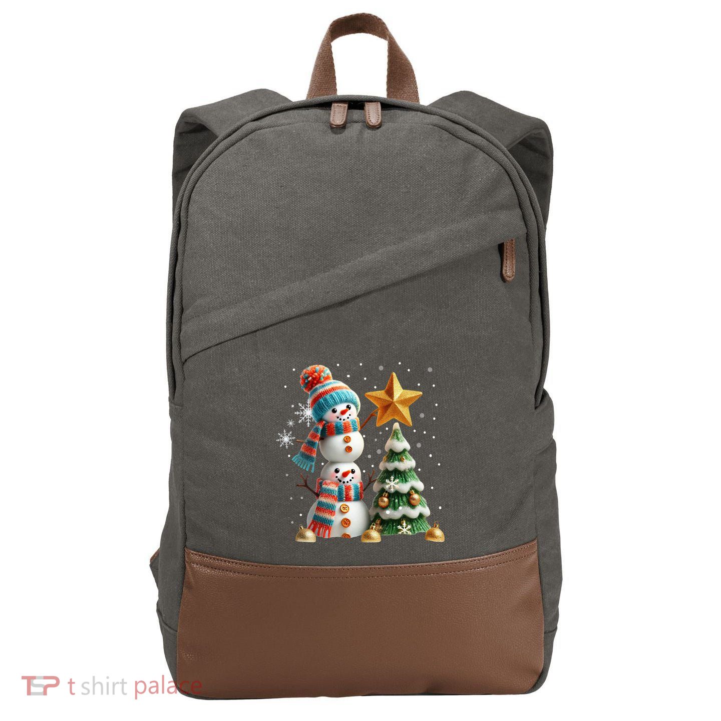 Funny Snowmen Putting Up Christmas Tree Cotton Canvas Backpack