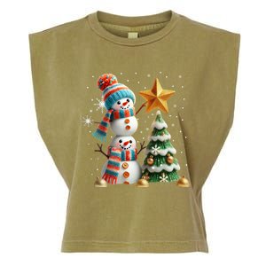 Funny Snowmen Putting Up Christmas Tree Garment-Dyed Women's Muscle Tee