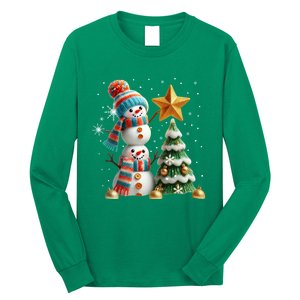 Funny Snowmen Putting Up Christmas Tree Long Sleeve Shirt