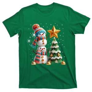 Funny Snowmen Putting Up Christmas Tree T-Shirt