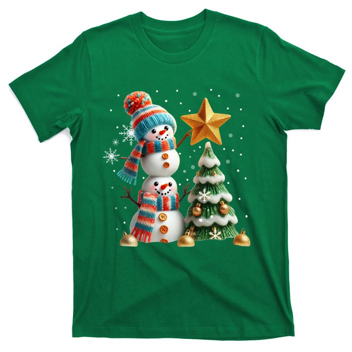 Funny Snowmen Putting Up Christmas Tree T-Shirt