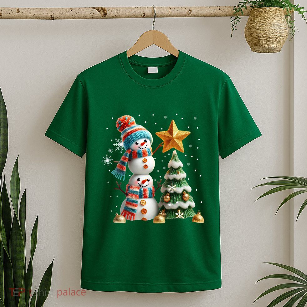 Funny Snowmen Putting Up Christmas Tree T-Shirt