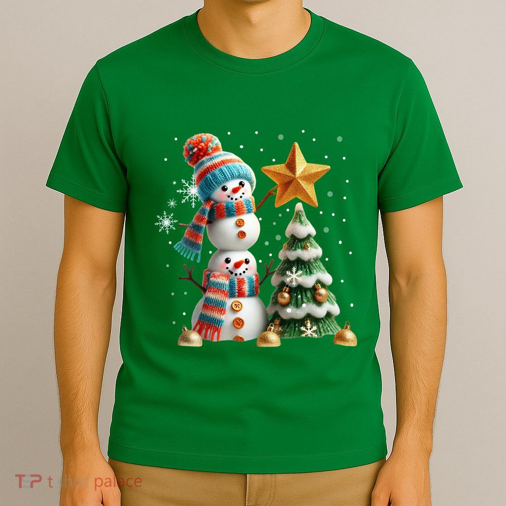 Funny Snowmen Putting Up Christmas Tree T-Shirt