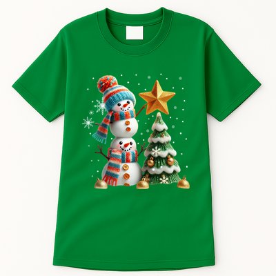 Funny Snowmen Putting Up Christmas Tree Tall T-Shirt