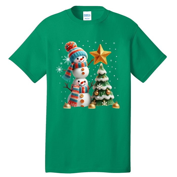 Funny Snowmen Putting Up Christmas Tree Tall T-Shirt