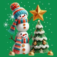 Funny Snowmen Putting Up Christmas Tree Button
