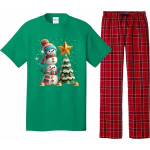 Funny Snowmen Putting Up Christmas Tree Pajama Set