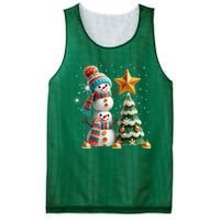 Funny Snowmen Putting Up Christmas Tree Mesh Reversible Basketball Jersey Tank