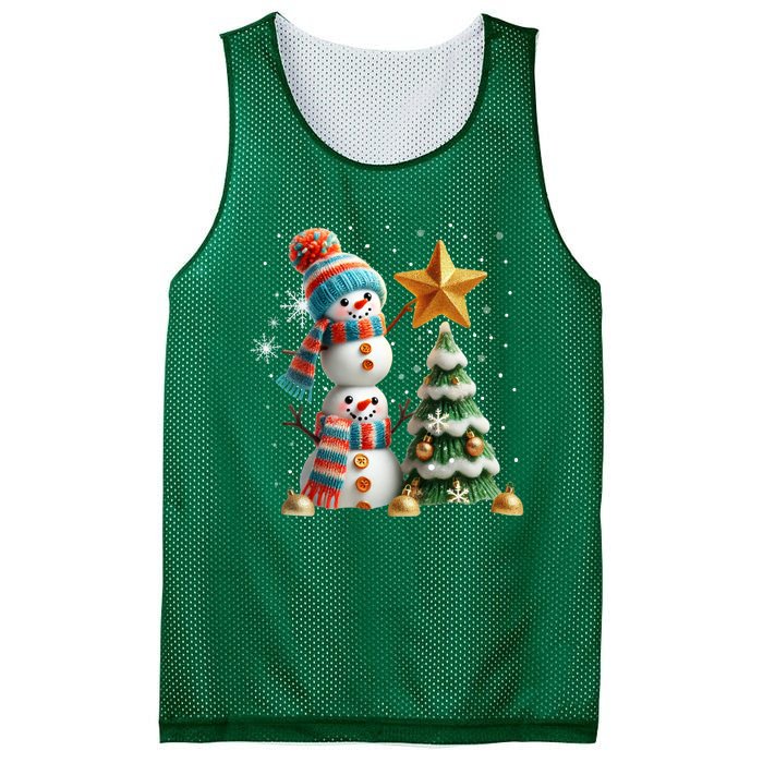 Funny Snowmen Putting Up Christmas Tree Mesh Reversible Basketball Jersey Tank