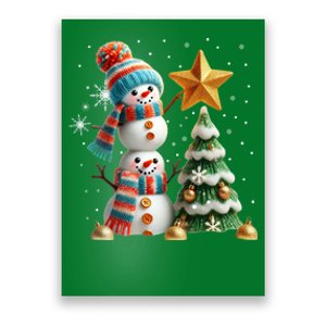 Funny Snowmen Putting Up Christmas Tree Poster