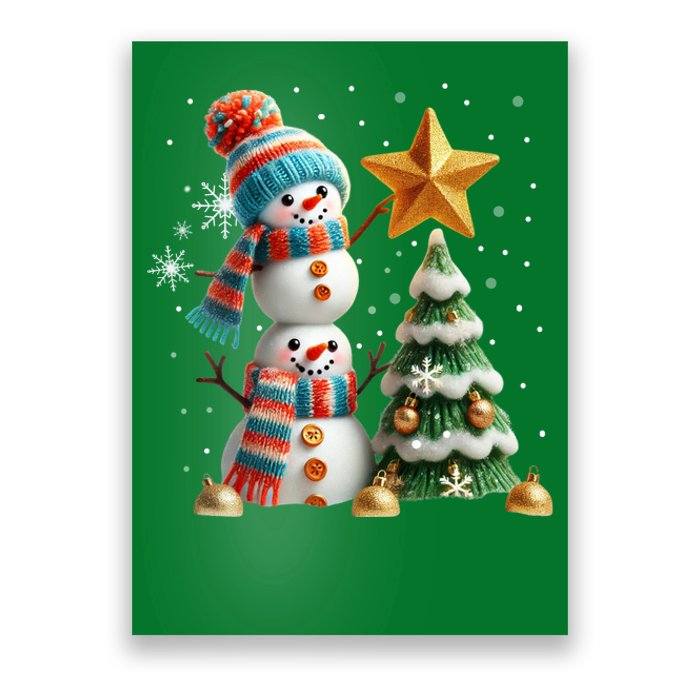 Funny Snowmen Putting Up Christmas Tree Poster