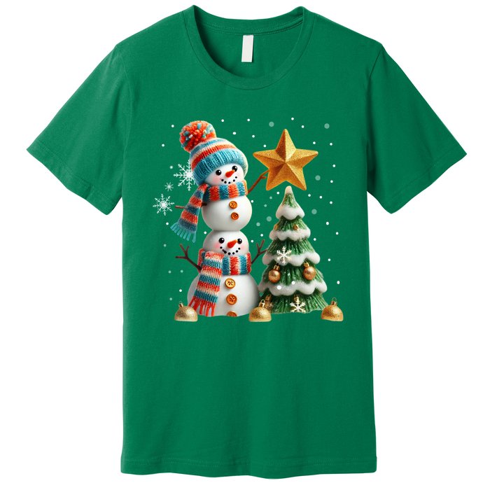 Funny Snowmen Putting Up Christmas Tree Premium T-Shirt