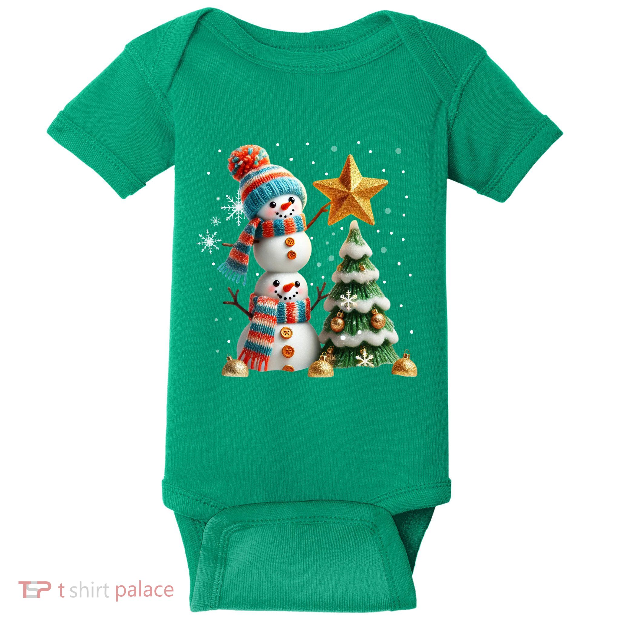 Funny Snowmen Putting Up Christmas Tree Baby Bodysuit