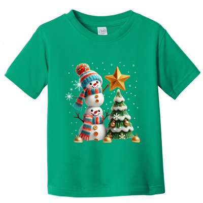 Funny Snowmen Putting Up Christmas Tree Toddler T-Shirt