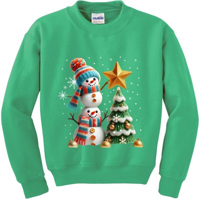 Funny Snowmen Putting Up Christmas Tree Kids Sweatshirt