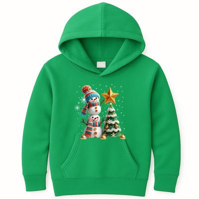 Funny Snowmen Putting Up Christmas Tree Kids Hoodie