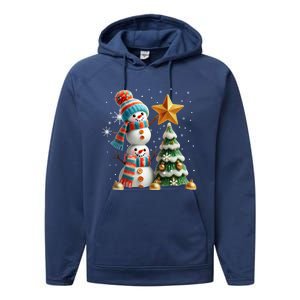 Funny Snowmen Putting Up Christmas Tree Performance Fleece Hoodie