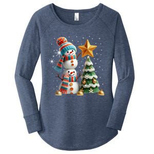 Funny Snowmen Putting Up Christmas Tree Women's Perfect Tri Tunic Long Sleeve Shirt