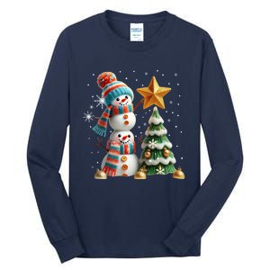 Funny Snowmen Putting Up Christmas Tree Tall Long Sleeve T-Shirt