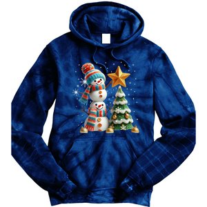 Funny Snowmen Putting Up Christmas Tree Tie Dye Hoodie