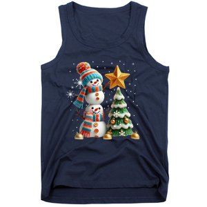 Funny Snowmen Putting Up Christmas Tree Tank Top