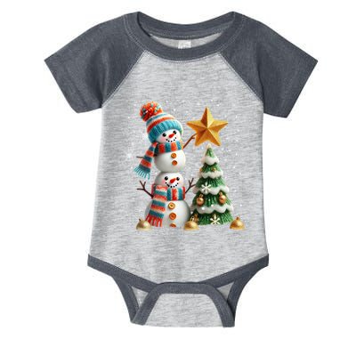 Funny Snowmen Putting Up Christmas Tree Infant Baby Jersey Bodysuit