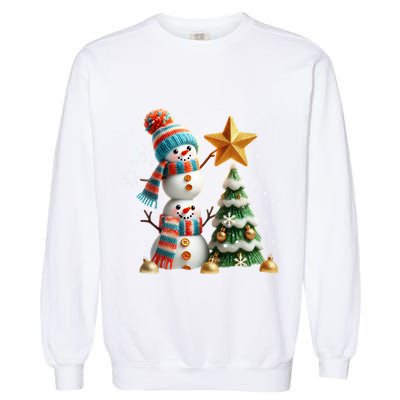 Funny Snowmen Putting Up Christmas Tree Garment-Dyed Sweatshirt
