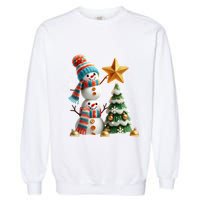 Funny Snowmen Putting Up Christmas Tree Garment-Dyed Sweatshirt