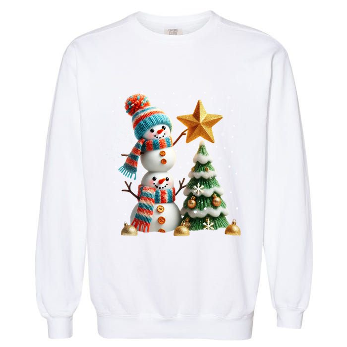 Funny Snowmen Putting Up Christmas Tree Garment-Dyed Sweatshirt