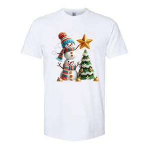 Funny Snowmen Putting Up Christmas Tree Softstyle CVC T-Shirt