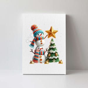 Funny Snowmen Putting Up Christmas Tree Canvas