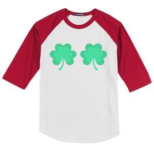 Funny St. Pattys Day Four 4 Leaf Clover Bra Kids Colorblock Raglan Jersey