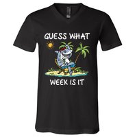 Funny shark party beach guess what week is it Lover shark V-Neck T-Shirt