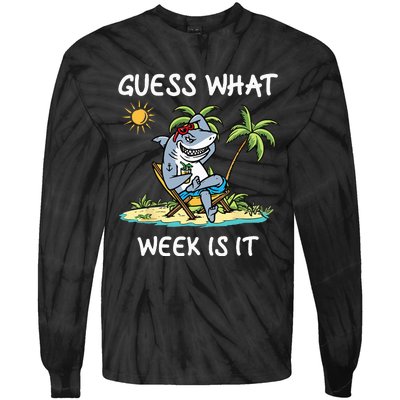 Funny shark party beach guess what week is it Lover shark Tie-Dye Long Sleeve Shirt