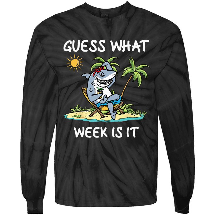 Funny shark party beach guess what week is it Lover shark Tie-Dye Long Sleeve Shirt