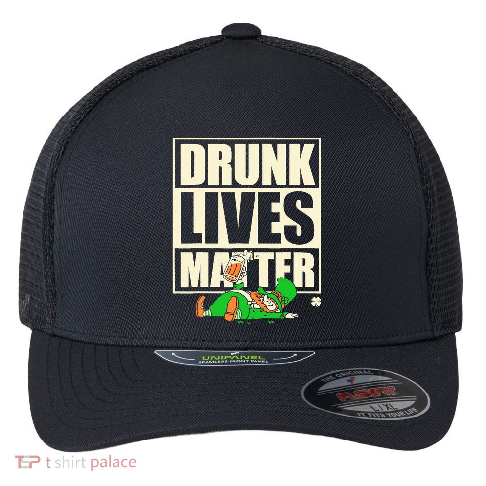 Funny St. Patricks Day Drunk Lives Matter Leprechaun Flexfit Unipanel Trucker Cap