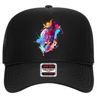 Funny Soccer Player Paint Splash Gift High Crown Mesh Back Trucker Hat